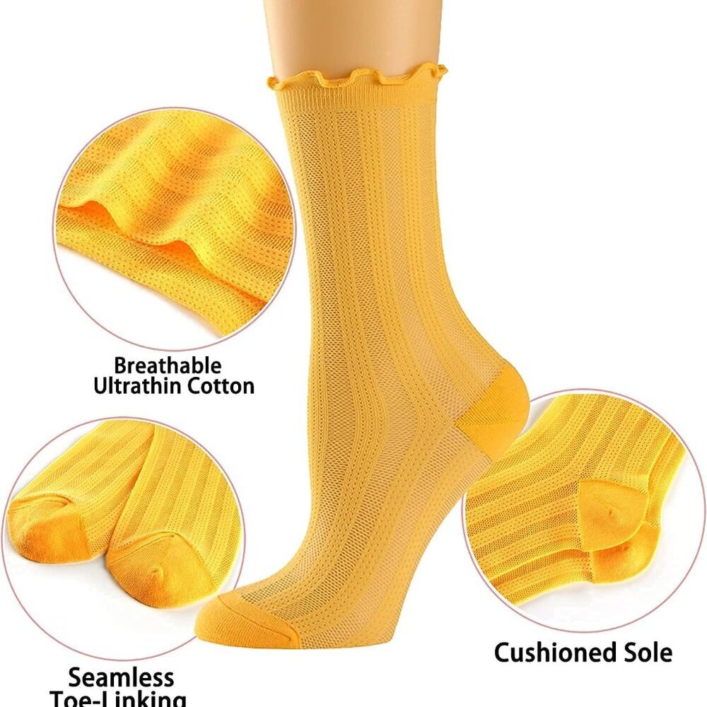 Womens Socks, Ruffle Turn-Cuff Casual Ankle Socks Breathable Cool Knit Cotton Le - Picture 5 of 7